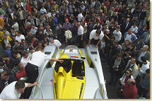 The Infineon Audi R8 #2 on the way to the technique scrutineering