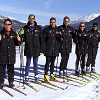 The Audi works drivers (from left) Christian Pescatori, Emanuele Pirro, Tom Kristensen, Frank Biela, Johnny Herbert and Rinaldo Capello during cross country skiing