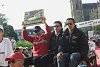 Audi Sport North America during the drivers parade: Rinaldo Capello with the pole position trophy, Christian Pescatori and Laurent Aiello (from left)