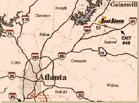 Road Atlanta Directions - Take I-85 North, signs will say Greenville, SC.After you cross I-285, you will pass Gwinnett Mall on the left.Stay on I-85 past the I-985 split. Watch for exit #129.Sign reads "Hwy. 53 -- Braselton/Hoschton."Turn left, and drive 5.5 miles.Road Atlanta will come up on your left.
