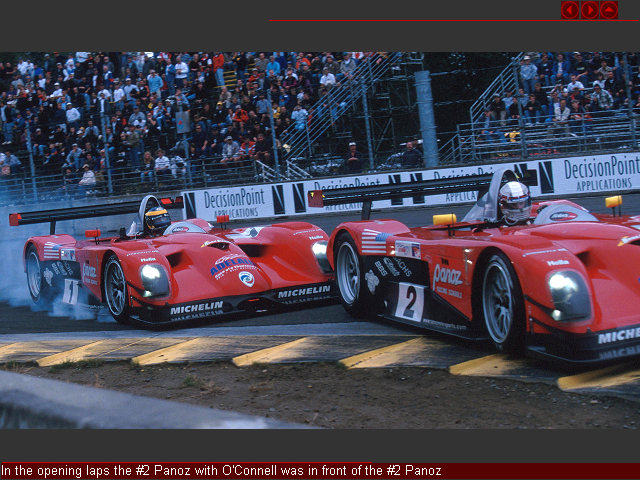 In the opening laps the #2 Panoz with O'Connell was in front of the #2 Panoz