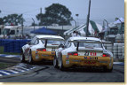 There was a titanic battle between the two Alex Job Porsches for the win in GT
