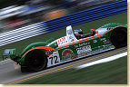 Henri Pescarolo used Sebring as a test for his new Courage Peugeot.  Here it spits flames on the downshift into turn 3