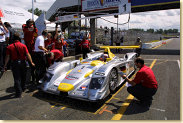 The #1 Infineon Audi R8 during a pitstop