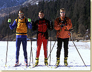 The Audi works drivers (from left) Emanuele Pirro, Tom Kristensen and Frank Biela during cross country skiing in St. Moritz