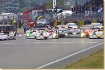 The Le Mans winning Audi R8 #1, driven by Frank Biela, Tom Kristensen and Emanuele Pirro, followed by the #2 Audi R8 and the #8 Bentley